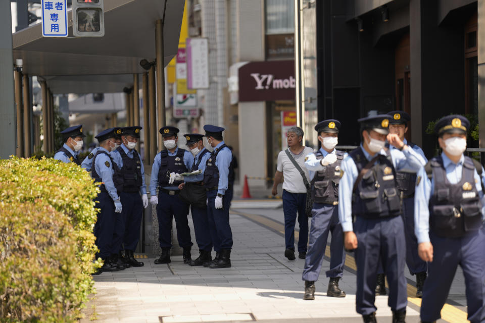 Police officers deploy near the famed Atomic Bomb Dome as Japan's police beef up security ahead of the Group of Seven nations' meetings in Hiroshima, western Japan, Wednesday, May 17, 2023. (AP Photo/Hiro Komae)