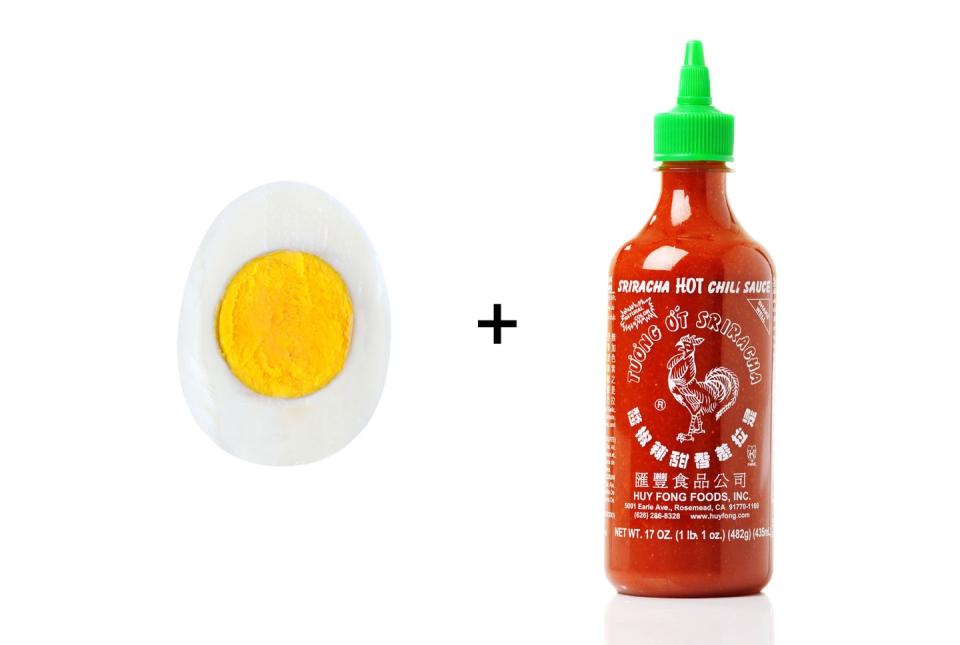 Hard-boiled eggs with sriracha sauce