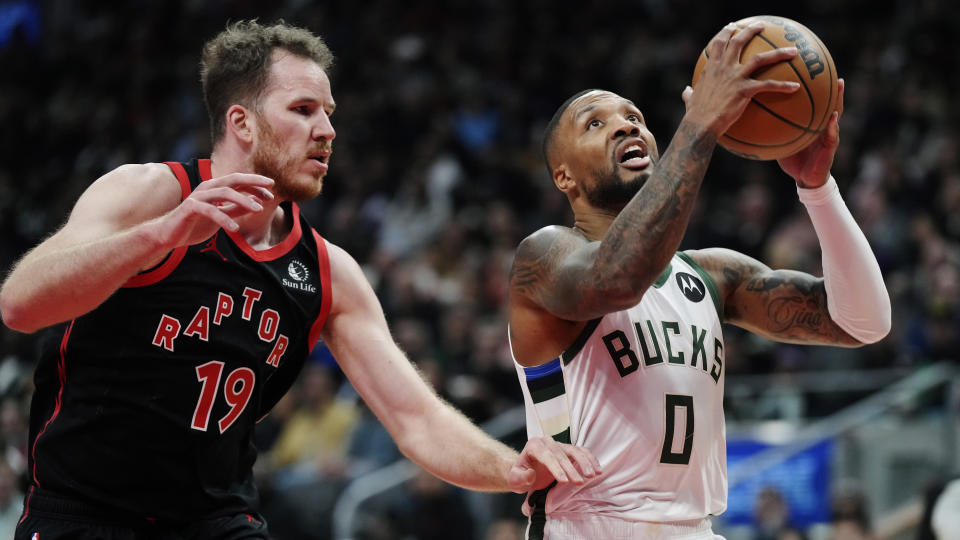 Damian Lillard and the Giannis-less Bucks absolutely shredded the Raptors on Wednesday night. (Photo via THE CANADIAN PRESS/Frank Gunn)