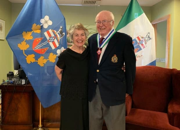 Former Yukon commissioner Jack Cable with his wife Fay last year, when he was awarded the Order of Yukon. Cable died last week at age 86. (Office of the Commissioner of Yukon - image credit)