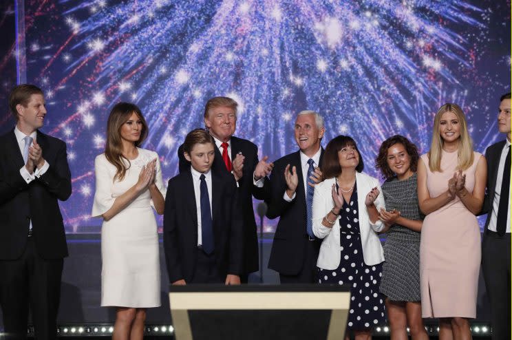 Donald Trump and Mike Pence celebrate with members of their families at the conclusion of the Republican National Convention. (Photos: Mike Segar/Reuters)