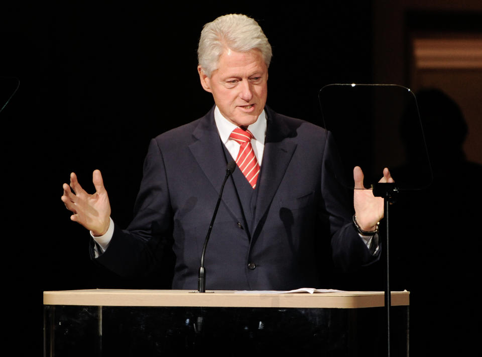 Former President Bill Clinton speaks at the 25th Anniversary Rainforest Fund benefit concert at Carnegie Hall on Thursday, April 17, 2014 in New York. (Photo by Evan Agostini/Invision/AP)