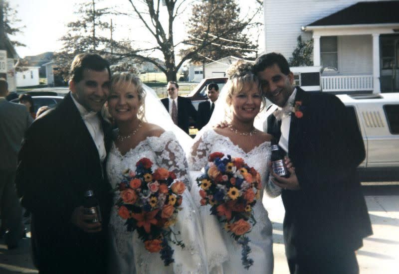 Craig and Diane (L) with Darlene and Mark (R) on their wedding day.