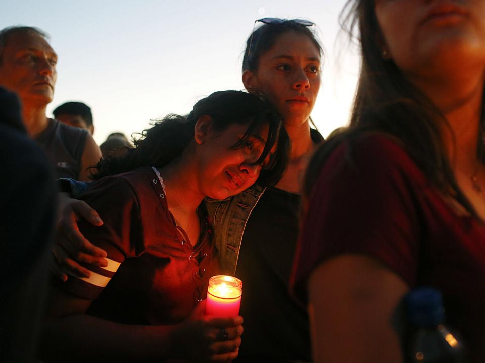 Students gather during a for the victims of the shooting at Marjory Stoneman Douglas High School, in Parkland, Florida (AP Photo/Brynn Anderson)