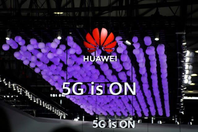 A Huawei logo and a 5G sign are pictured at Mobile World Congress (MWC) in Shanghai, China June 28, 2019. REUTERS/Aly Song