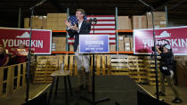 Republican gubernatorial candidate, Glen Youngkin, applauds as he surveys the crowd during an event in Richmond, Va., Tuesday, May 11, 2021. (AP Photo/Steve Helber)