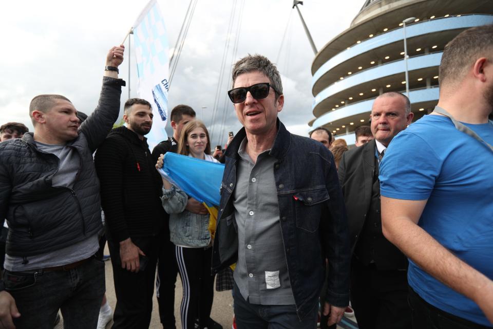 Noel Gallagher leaves the stadium after Manchester City won the Premier League title.