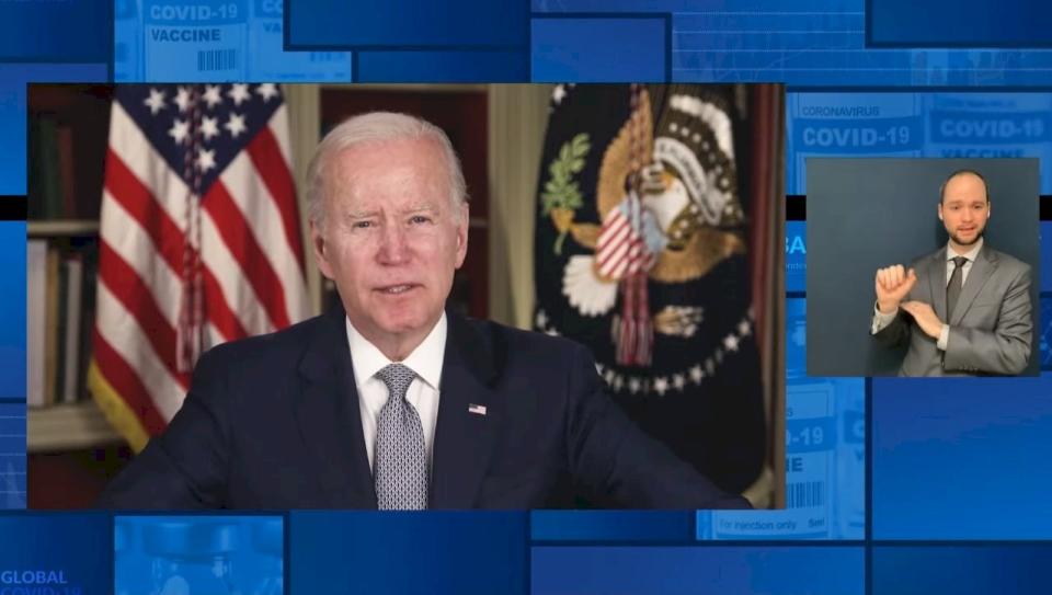 美國總統拜登(Joe Biden)12日參與第二屆線上「全球COVID-19高峰會」。 (圖:翻拍自白宮YT)