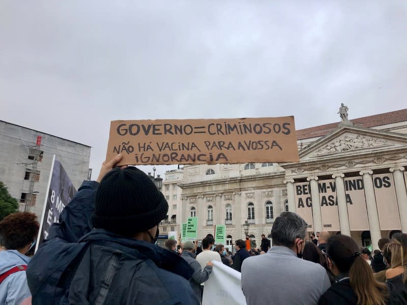 Bar, restaurant and nightclub workers protest against coronavirus measures they say are killing the sector, in Lisbon