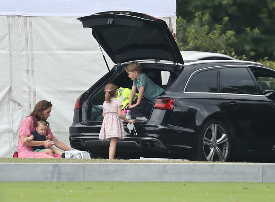 The Duchess of Cambridge, Prince George, Princess Charlotte and Prince Louis attend the King Power Royal Charity Polo Day at Billingbear Polo Club, Wokingham, Berkshire.