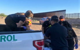 A female migrant from Ecuador with an injured leg near the border wall was taken to a hospital after being found May 6 by U.S. Border Patrol agents assigned to the Santa Teresa Station in New Mexico.