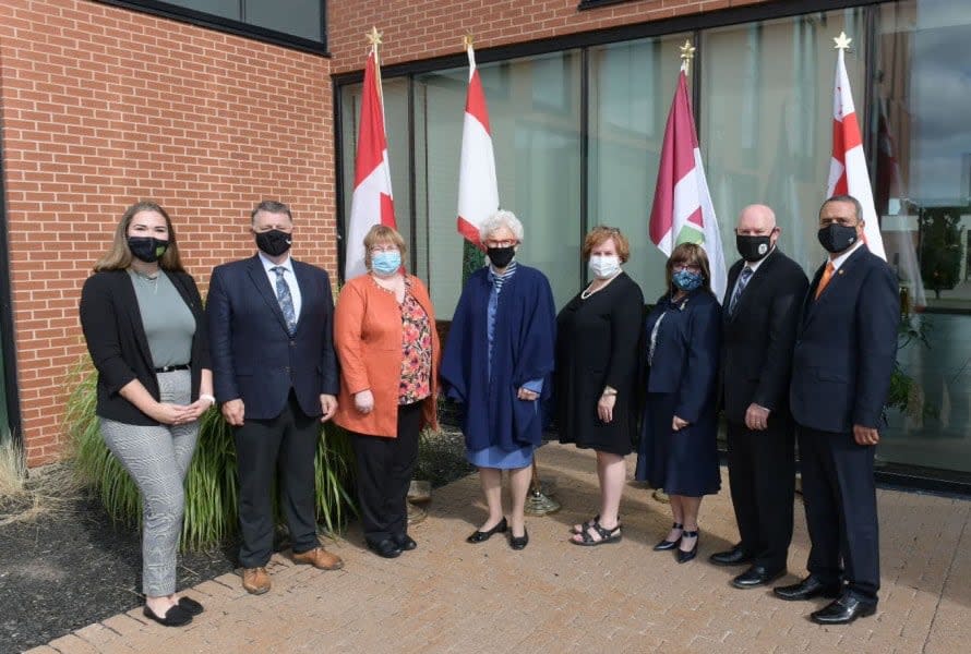 A photo from Oct. 8, 2021, when plans for a new UPEI Faculty of Medicine were announced in Charlottetown. Premier Dennis King is shown second from the left. 