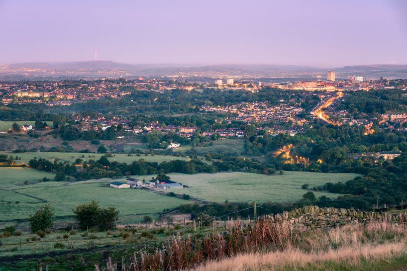 Skyline of Oldham town in Greater Manchester England.