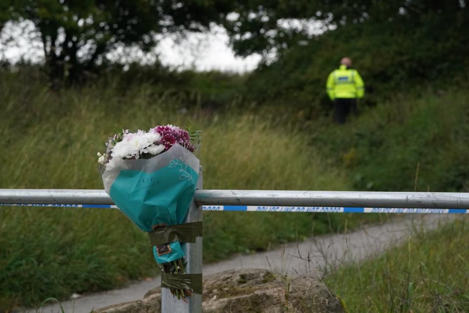 A floral tribute left at the scene on Aycliffe Crescent, Gateshead (PA)