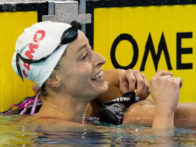 Katerine Savard, seen at the Canadian Swim Trials in April, secured a gold medal on Saturday in Monaco in the women&#39;s 100-metre butterfly event. (Frank Gunn/The Frank Gunn - image credit)