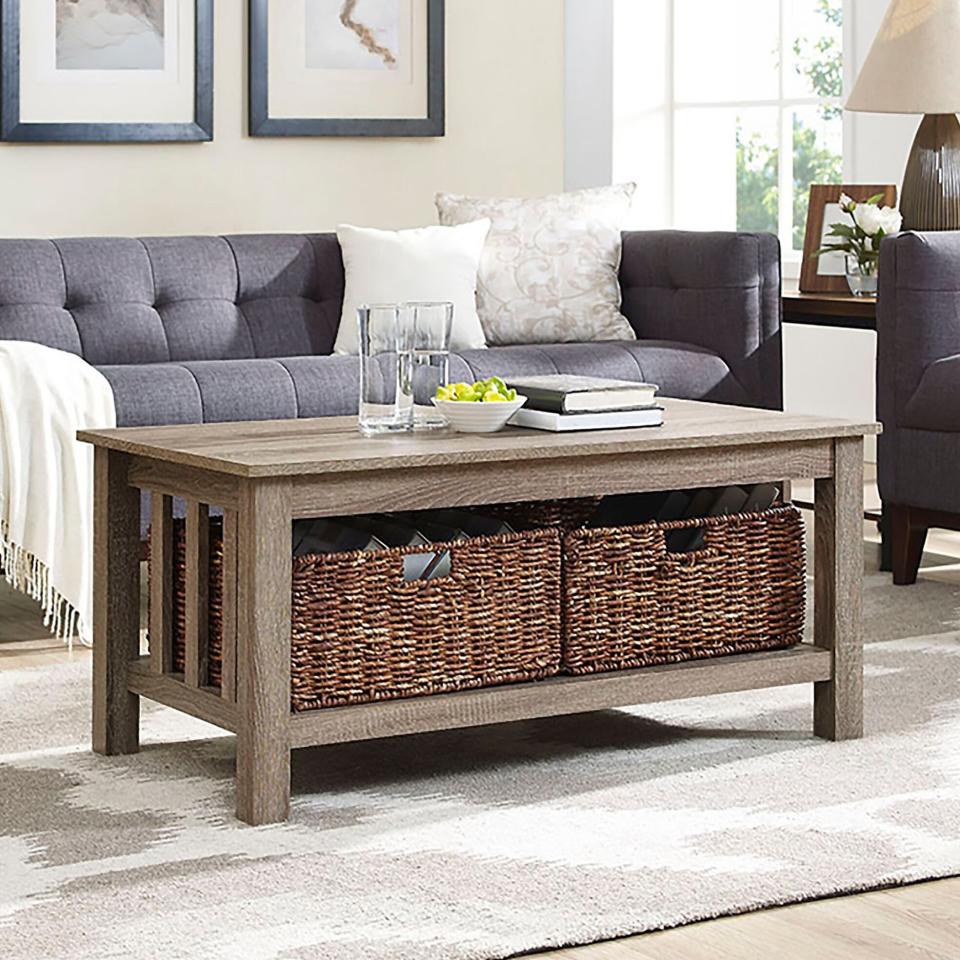 Forest Gate 40-Inch Contemporary Wood Coffee Table with Totes in Driftwood