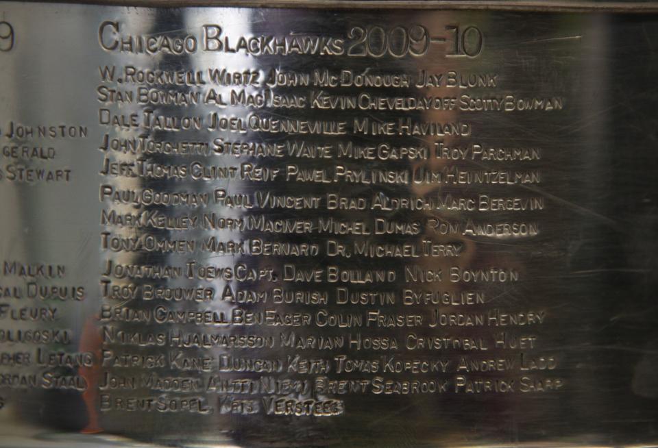 The Stanley Cup arrived back in Chicago on Sept 28, 2010, at O&#39;Hare International Airport from Montreal and is now engraved with the names of Chicago Blackhawks players and staff. (Nancy Stone/Chicago Tribune/Tribune News Service via Getty Images)