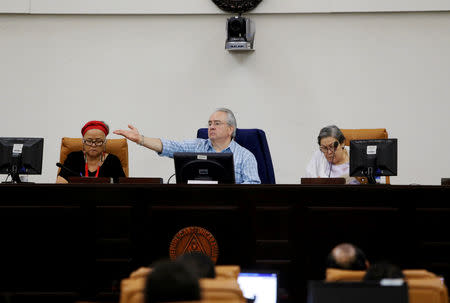 The president of the National Assembly Gustavo Porras speaks during a parliamentary session on the approval of a loan of 100 million dollars from Taiwan for budget support, in the Nicaraguan parliament building in Managua, Nicaragua February 19, 2019.REUTERS/Oswaldo Rivas