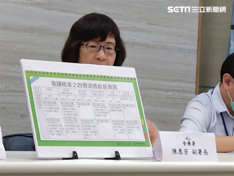 食藥署副署長陳惠芳表示，流感疫苗臨床試驗數據審查認定沒強制規定在台灣做。（圖／記者黃仲丘攝影）
