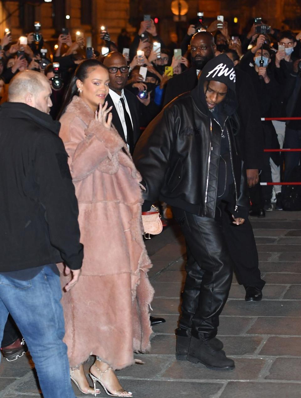 Rihanna and A$AP Rocky arrive at the Off-White Autumn/Winter 2022 fashion show in Paris on February 27, 2022. - Credit: KCS Presse / MEGA
