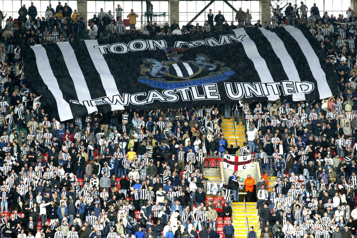 Newcastle fans display a giant banner at the club’s 2005 FA Cup semi-final clash with Manchester United (Nick Potts/PA) (PA Archive)