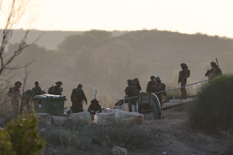 Israeli soldiers patrol near the border with the Gaza Strip on Nov. 17, 2023, amid ongoing battles between Israel and the Palestinian group Hamas.