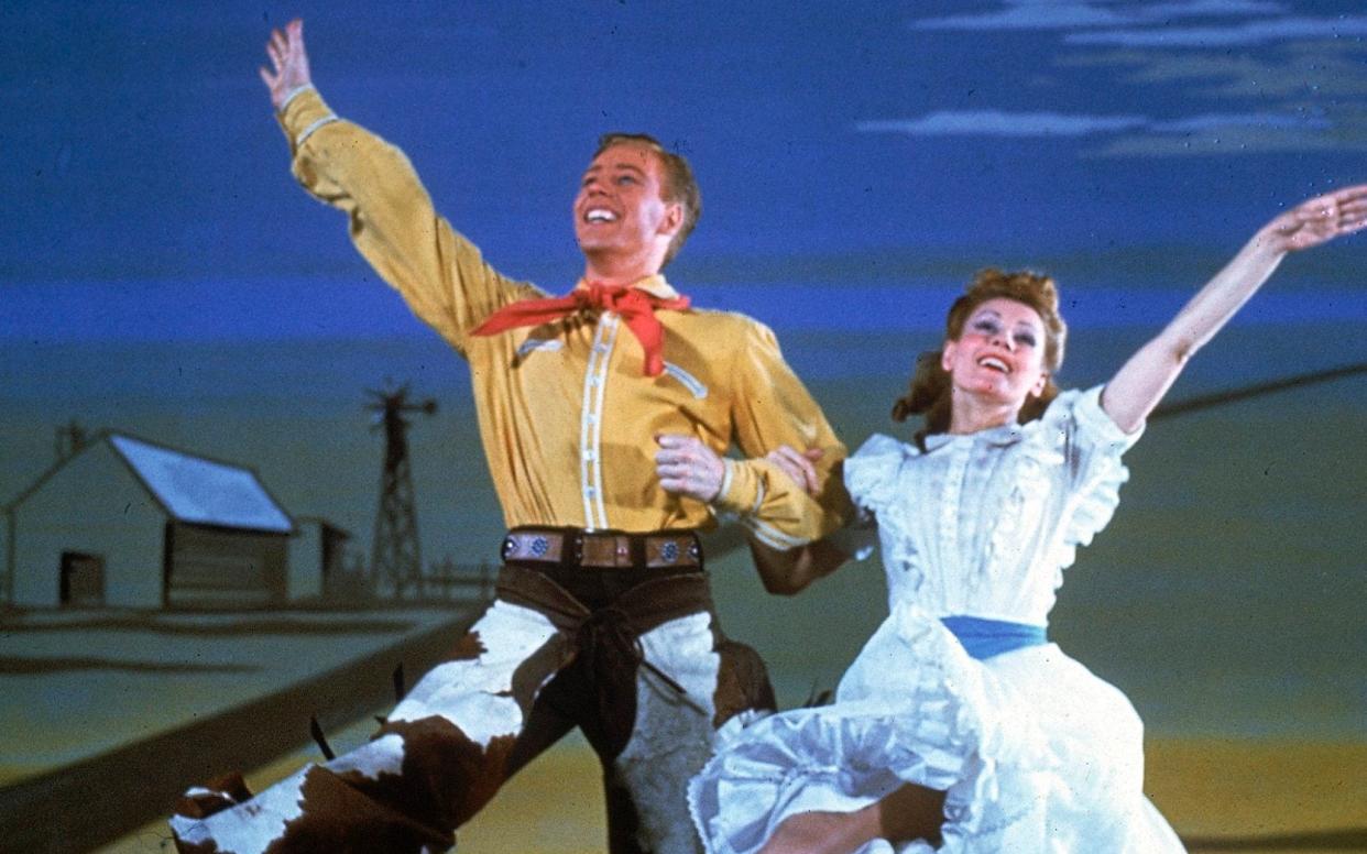 Marc Platt and Katherine Sergava in a 1943 Broadway production of Oklahoma! - Getty