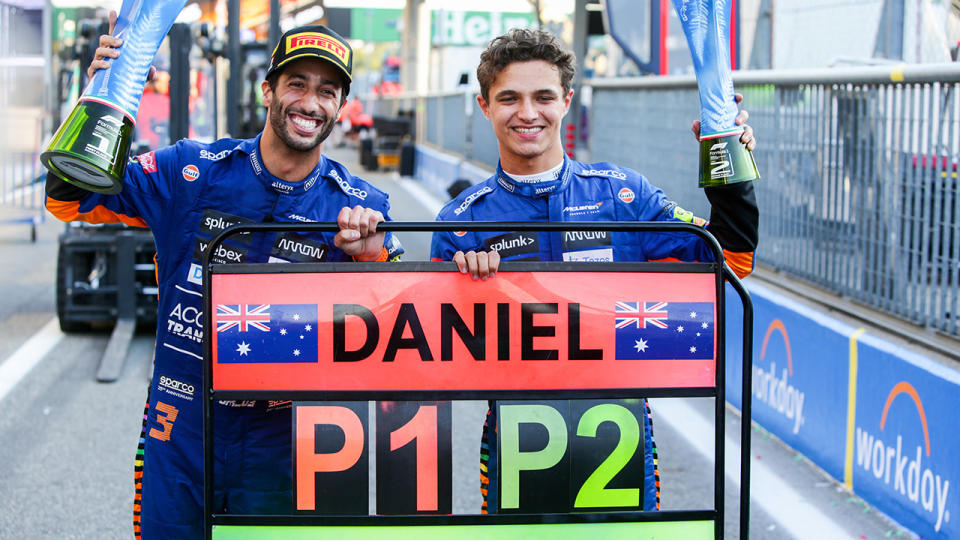 Daniel Ricciardo and Lando Norris, pictured here celebrating a McLaren 1-2 at the Italian Grand Prix.