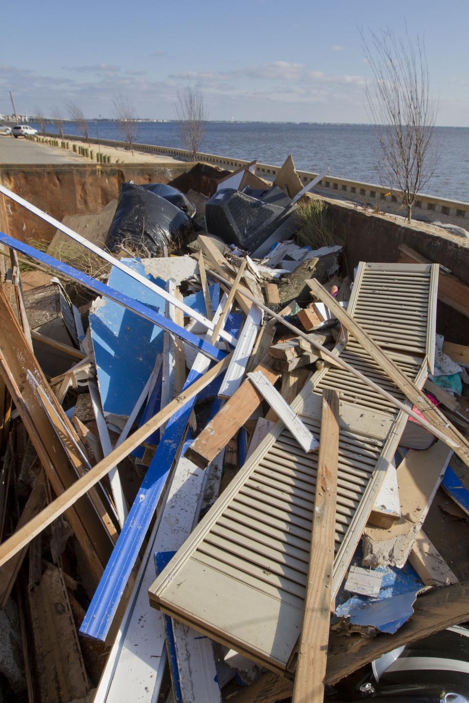 A dumpster filled with debris following the destruction of Superstorm Sandy