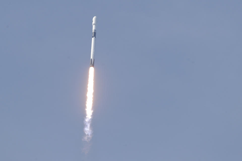 A Falcon 9 SpaceX rocket, with a global positioning satellite for the U.S. Space Force, lifts off from launch complex 40 at the Cape Canaveral Air Force Station in Cape Canaveral, Fla., Tuesday, June 30, 2020. (AP Photo/John Raoux)