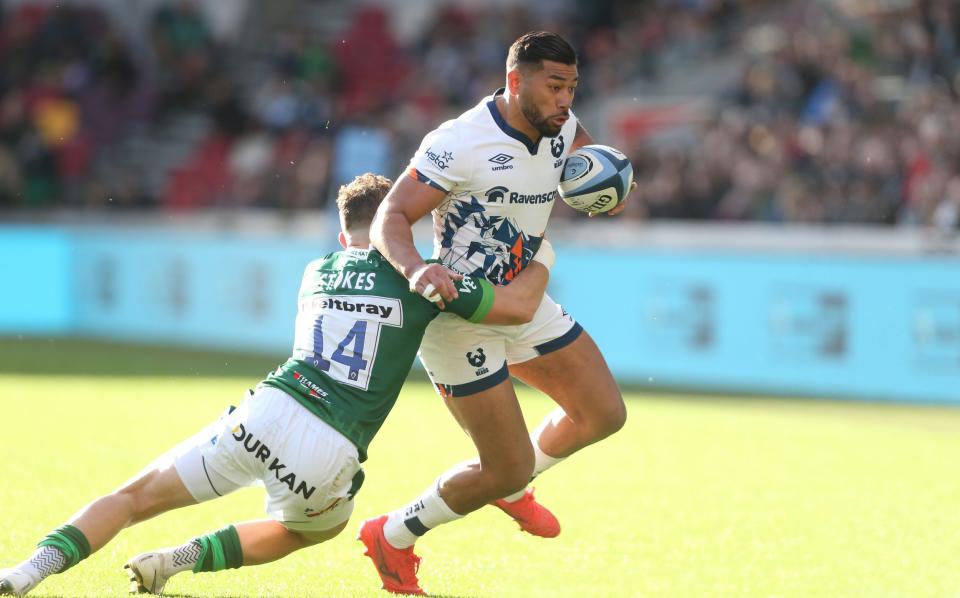 Bristol Bears Charles Piutau is tackled by London Irishs James Stokes during the Gallagher Premiership Rugby match between London Irish and Bristol Bears at Brentford Community Stadium on October 30, 2021 in Brentford, England. - GETTY IMAGES