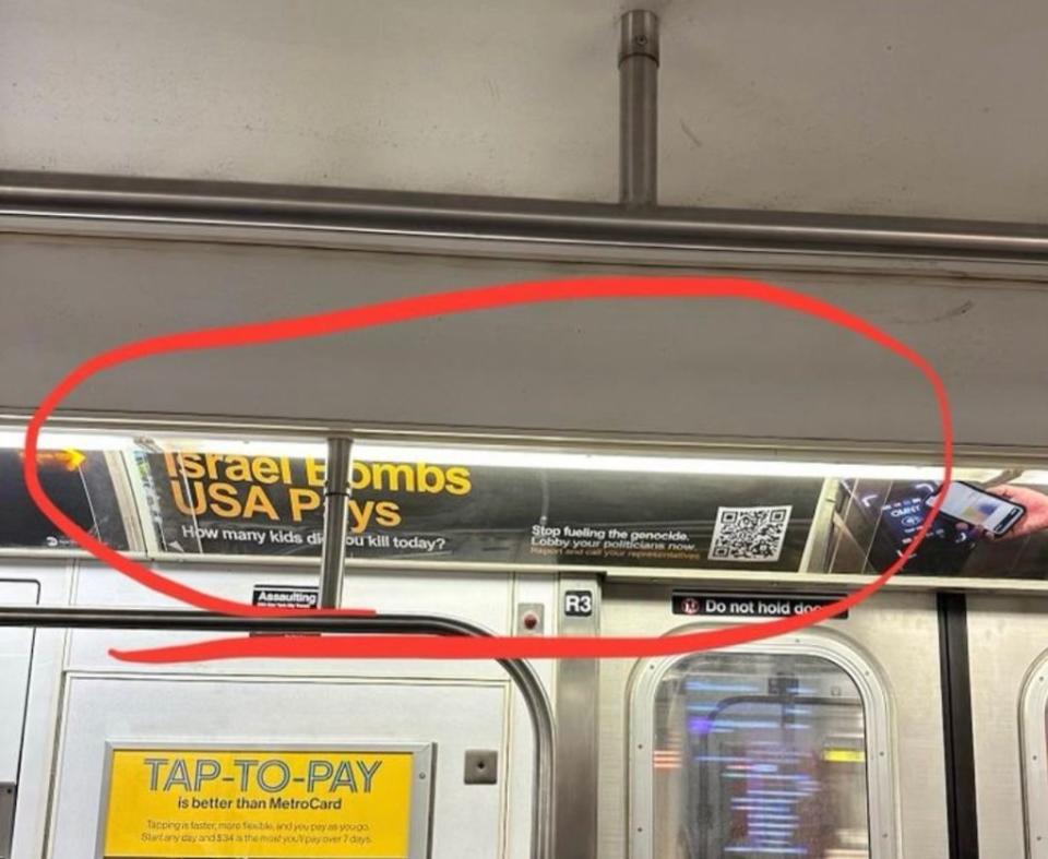 The group has objected to anti-Israel art in the NYC subway system.