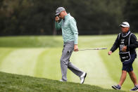 Justin Thomas walks to the fourth hole during the final round of the Zozo Championship golf tournament Sunday, Oct. 25, 2020, in Thousand Oaks, Calif. (AP Photo/Ringo H.W. Chiu)