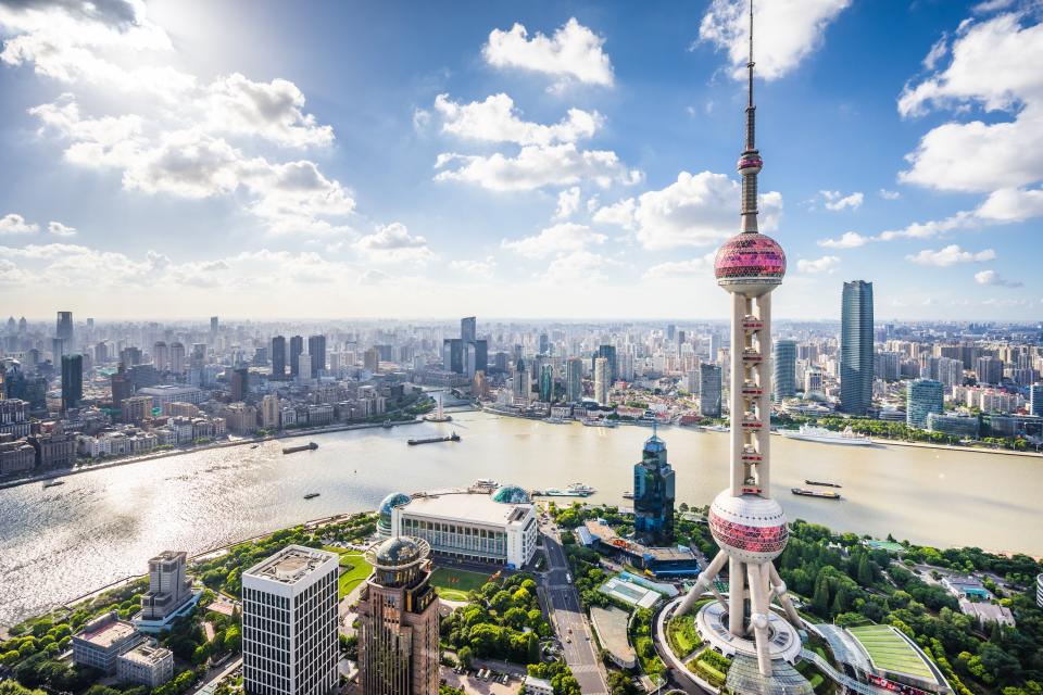 The 1,535-foot-tall Oriental Pearl Tower is the second-tallest skyscraper in Shanghai. Designed by architects Jia Huan Cheng, Zhang Xiulin, and Lin Benlin, the structure was completed in 1994.