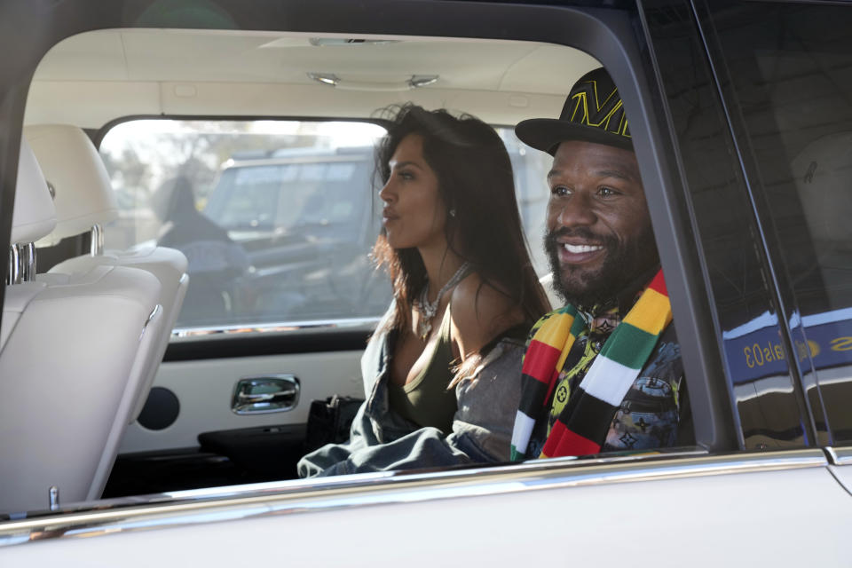 U.S boxing promoter and former professional boxer Floyd Joy Mayweather is seen upon arrival at Robert Mugabe airport in Harare, Zimbabwe, Thursday, July 13 2023. Mayweather is in the country for what he is calling the Motherland Tour. (AP Photo/Tsvangirayi Mukwazhi)