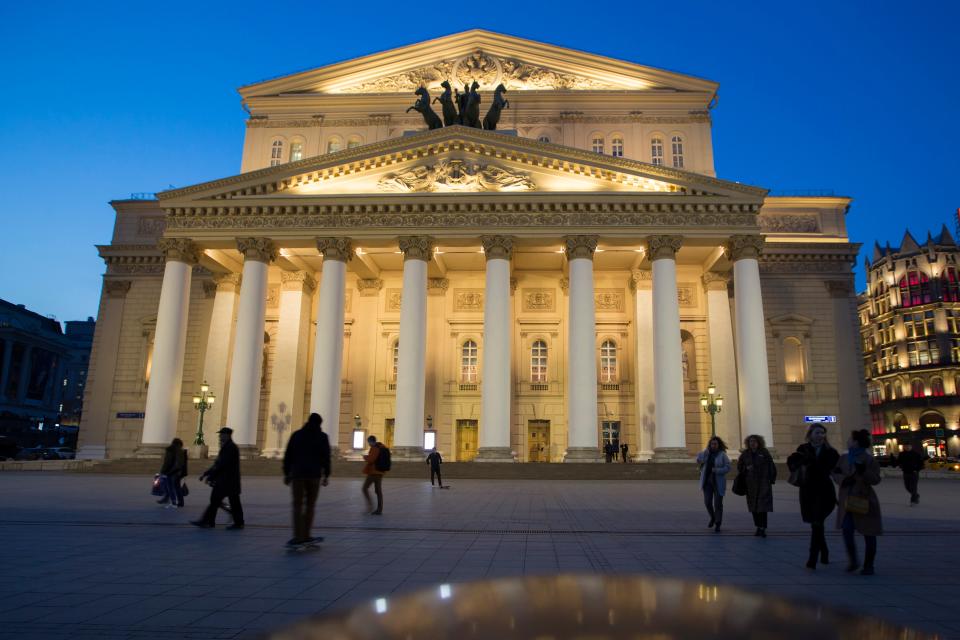 Outside Moscow’s Bolshoi Theatre in April 2016 (AP)
