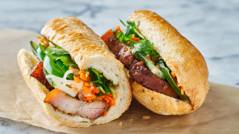 two banh mi sandwiches