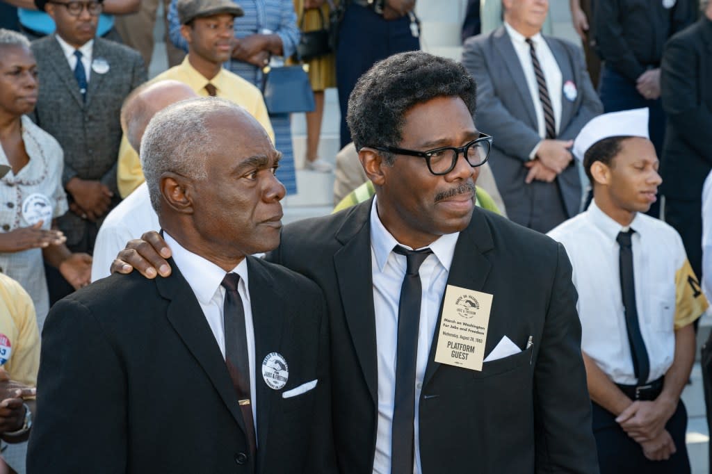 Rustin. (L to R) Glynn Turman as A Philip Randolph and <span class="caas-xray-inline-tooltip"><span class="caas-xray-inline caas-xray-entity caas-xray-pill rapid-nonanchor-lt" data-entity-id="Colman_Domingo" data-ylk="cid:Colman_Domingo;pos:1;elmt:wiki;sec:pill-inline-entity;elm:pill-inline-text;itc:1;cat:Actor;" tabindex="0" aria-haspopup="dialog"><a href="https://search.yahoo.com/search?p=Colman%20Domingo" data-i13n="cid:Colman_Domingo;pos:1;elmt:wiki;sec:pill-inline-entity;elm:pill-inline-text;itc:1;cat:Actor;" tabindex="-1" data-ylk="slk:Colman Domingo;cid:Colman_Domingo;pos:1;elmt:wiki;sec:pill-inline-entity;elm:pill-inline-text;itc:1;cat:Actor;" class="link ">Colman Domingo</a></span></span> as <span class="caas-xray-inline-tooltip"><span class="caas-xray-inline caas-xray-entity caas-xray-pill rapid-nonanchor-lt" data-entity-id="Bayard_Rustin" data-ylk="cid:Bayard_Rustin;pos:2;elmt:wiki;sec:pill-inline-entity;elm:pill-inline-text;itc:1;cat:Actor;" tabindex="0" aria-haspopup="dialog"><a href="https://search.yahoo.com/search?p=Bayard%20Rustin" data-i13n="cid:Bayard_Rustin;pos:2;elmt:wiki;sec:pill-inline-entity;elm:pill-inline-text;itc:1;cat:Actor;" tabindex="-1" data-ylk="slk:Bayard Rustin;cid:Bayard_Rustin;pos:2;elmt:wiki;sec:pill-inline-entity;elm:pill-inline-text;itc:1;cat:Actor;" class="link ">Bayard Rustin</a></span></span> in Rustin. Cr. David Lee/Netflix © 2022