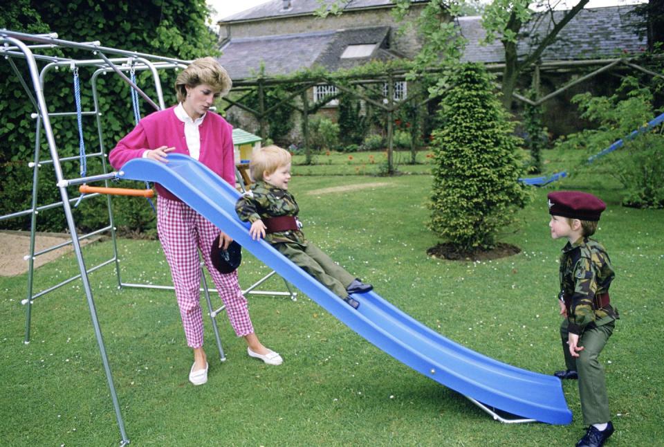 Princess Diana Pushes Prince Harry Down A Slide