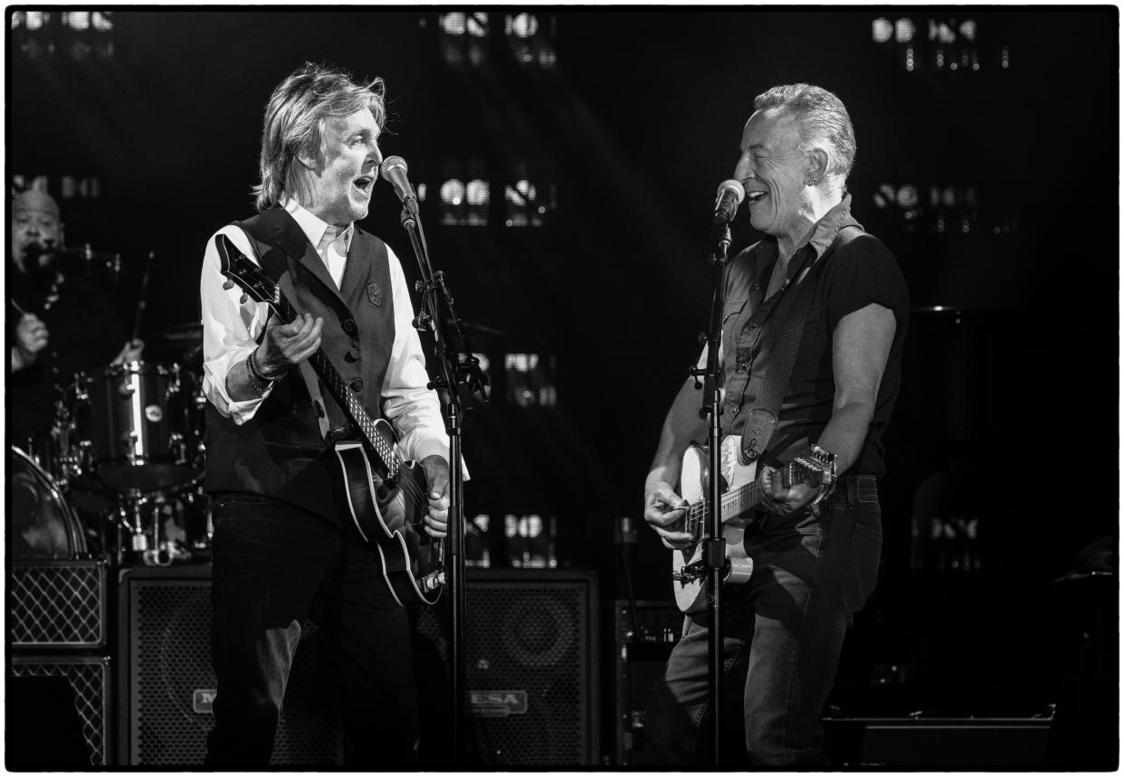 Sir Paul McCartney with Bruce Springsteen during the Glastonbury headline performance (MJ Kim/MPL Communications Ltd)