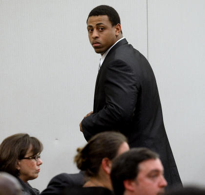 Greg Hardy leaves a North Carolina courtroom in February. (AFP)