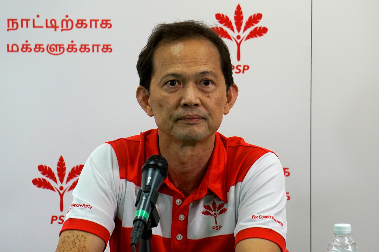 Leong Mun Wai, PSP candidate for West Coast GRC, at a press conference on 14 July 2020. He was announced as one of the party's two picks to take up an NCMP post in in Parliament. (PHOTO: Dhany Osman / Yahoo News Singapore)