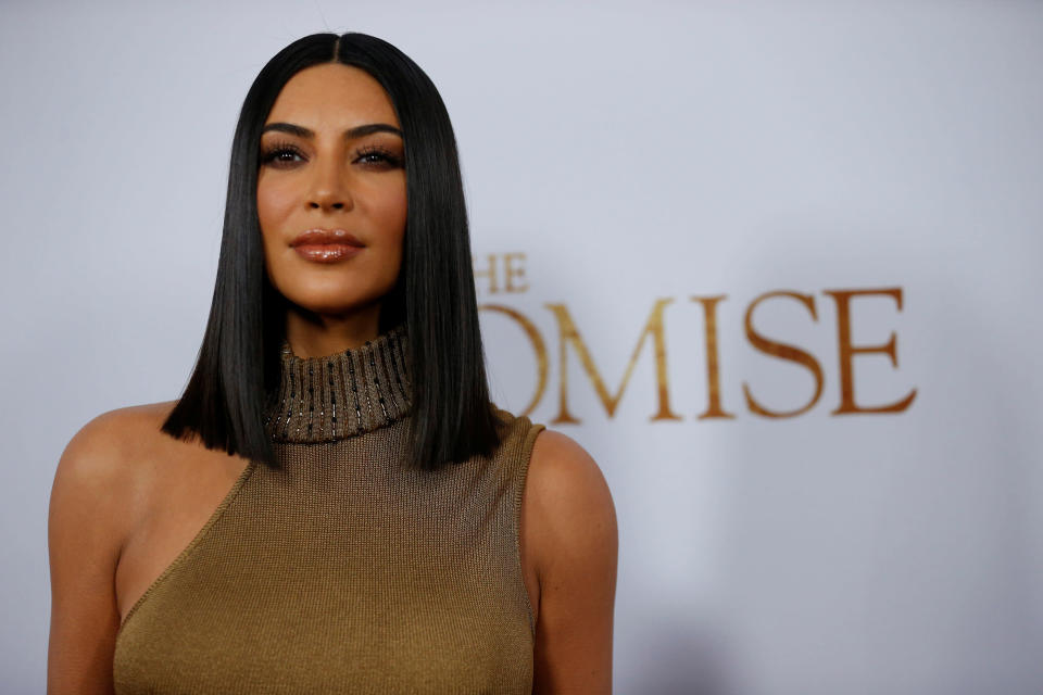Television personality Kim Kardashian poses at the premiere of "The Promise" in Los Angeles, California U.S., April 12, 2017. REUTERS/Mario Anzuoni