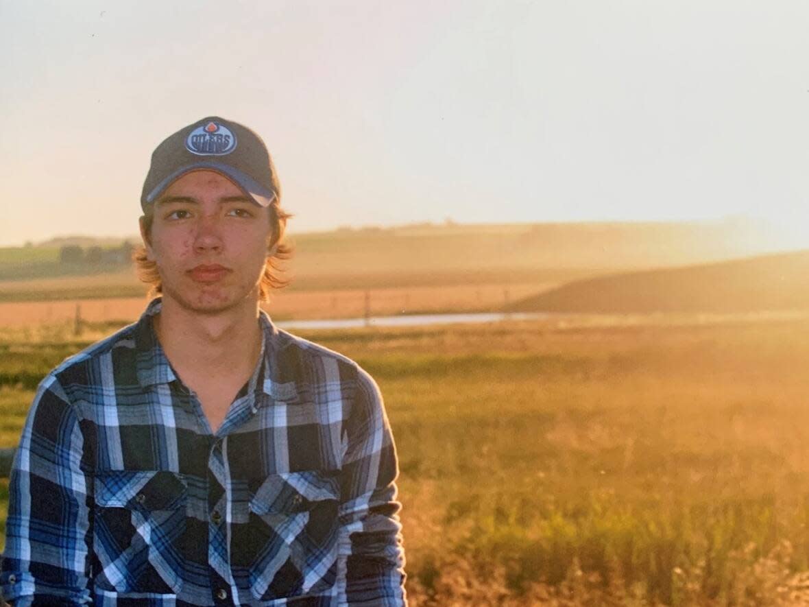 Kalix Langenau, 19, was fatally shot in a farmer's field east of Balzac, Alta., in February 2020. The man who was dating the victim's ex-girlfriend at the time is on trial for murder. (Kalix Langenau memorial group/Facebook - image credit)