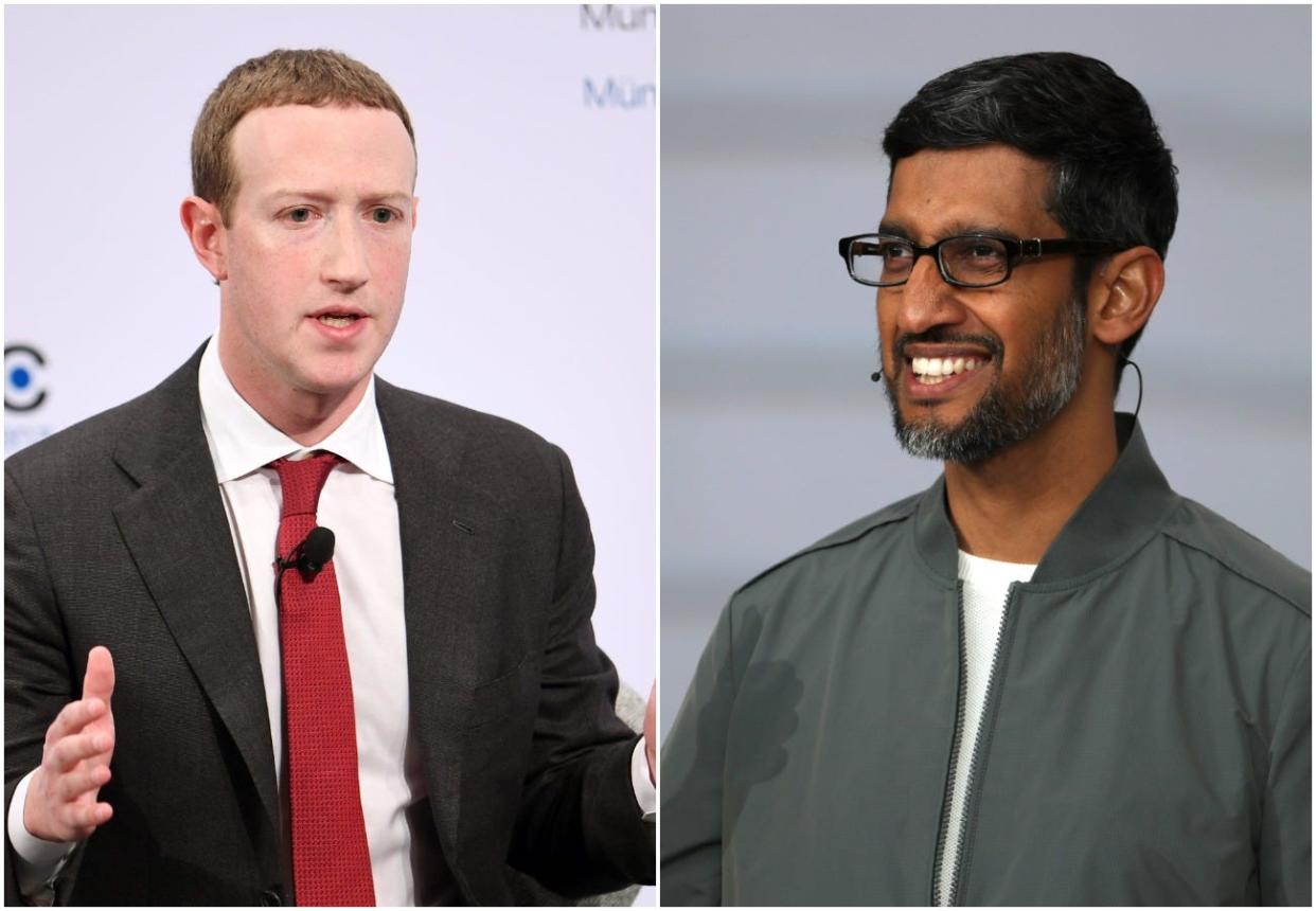 Meta CEO Mark Zuckerberg (left) and Google CEO Sundar Pichai.