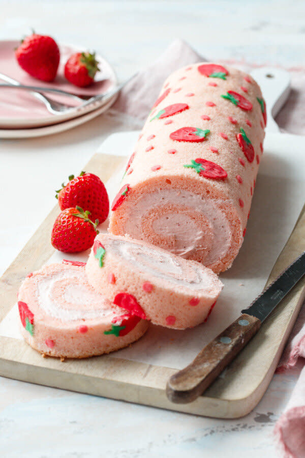 <strong><a href="https://www.loveandoliveoil.com/2019/05/strawberry-cake-roll.html" target="_blank" rel="noopener noreferrer">Get the Strawberry Cake Roll recipe from Love and Olive Oil</a> &nbsp;</strong>