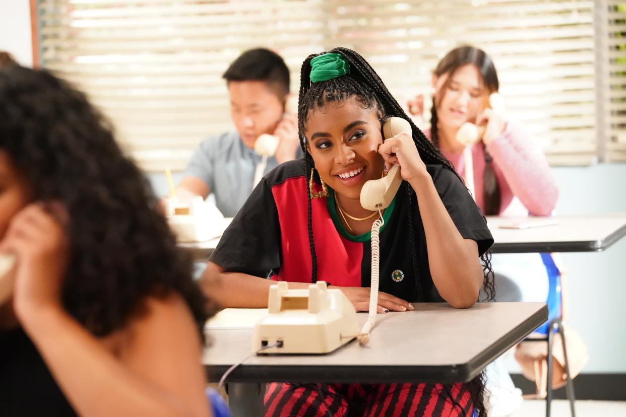 SAVED BY THE BELL -- "1-900-Crushed" Episode 203 -- Pictured: Alycia Pascual-Pena as Aisha Garcia -- (Photo by: Evans Vestal Ward/Peacock)