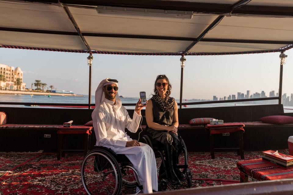 People in wheel chairs on a boat in Qatar