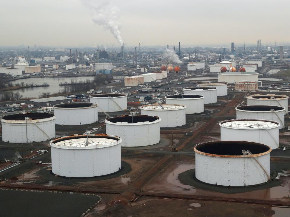 General view of oil tanks and the Bayway Refinery of Phillips 66 in Linden, New Jersey, U.S., March 30, 2020..JPG