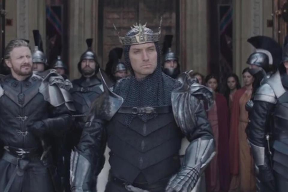 In action: Jude Law stars in the forthcoming King Arthur (Warner Bros)